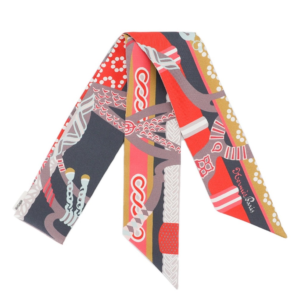 Hermes Multi-Colored Patterned Twilly Scarf Valen… - image 2